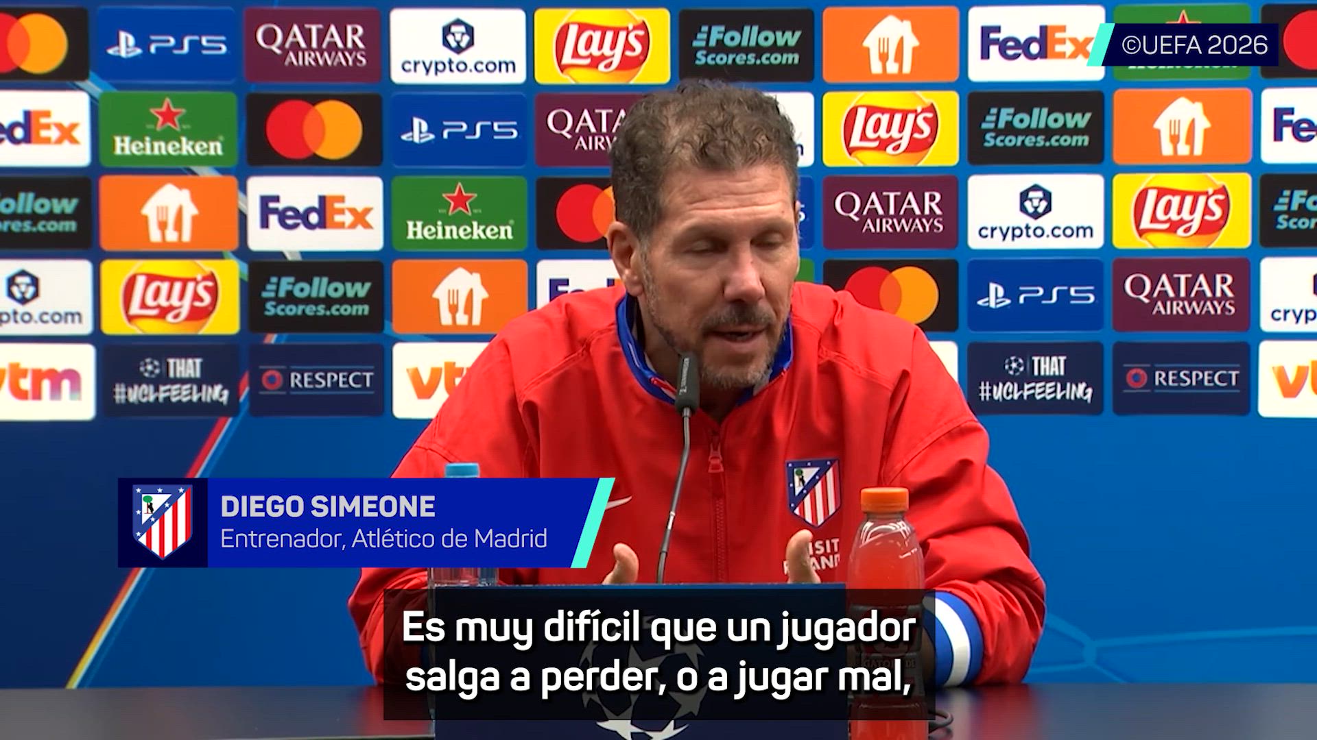 Simeone: "Es muy difícil que un jugador salga a jugar mal"