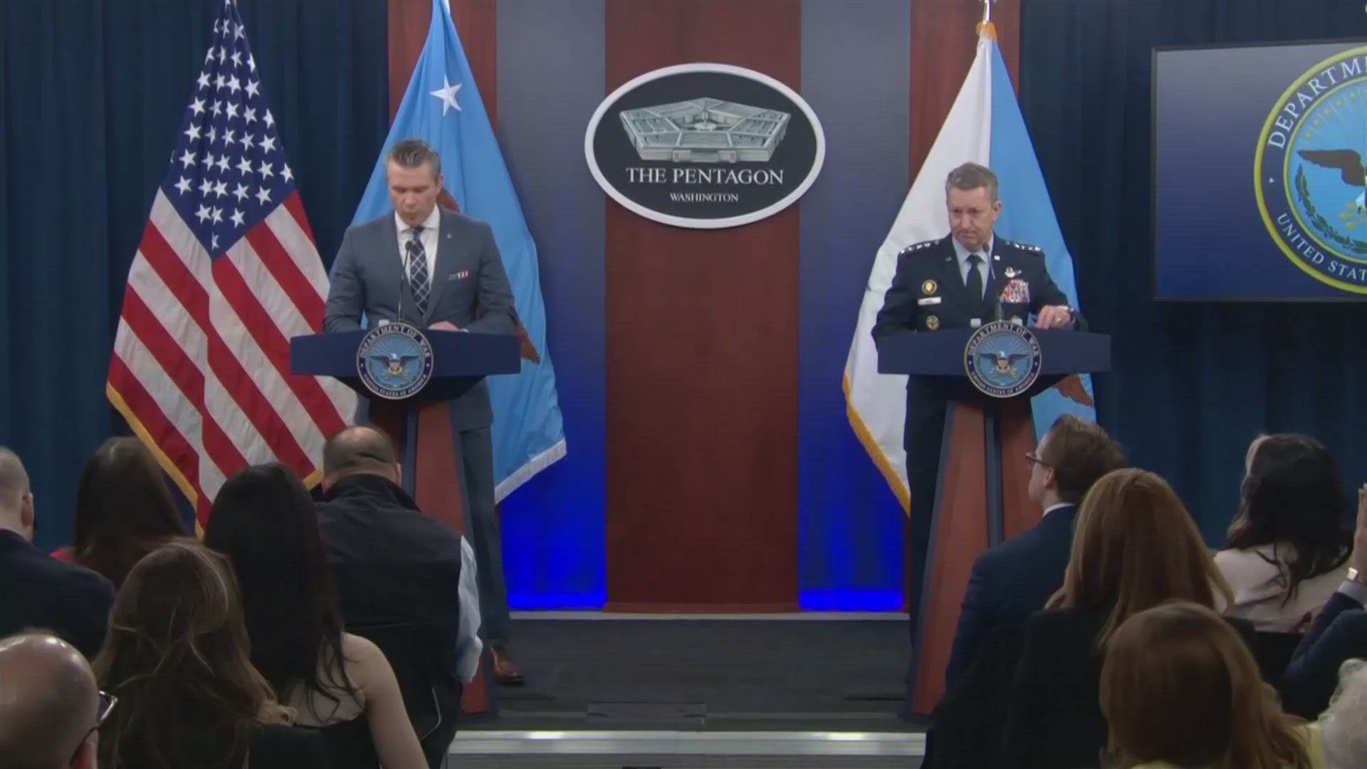 Pete Hegseth and Dan Caine hold a briefing on Iran war